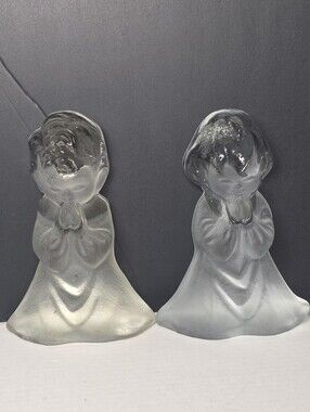 Vintage Viking Praying Boy Girl Solid Glass Bookends